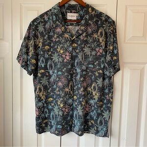 Goodfellow Button Up Short Sleeve Men Medium Tropical Print Hawaiian Blue